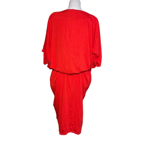 Trina Turk Maxi Caftan Dress V-Neck Short Sleeves Bright Red Orange Womens Sz 10 - Picture 4 of 8